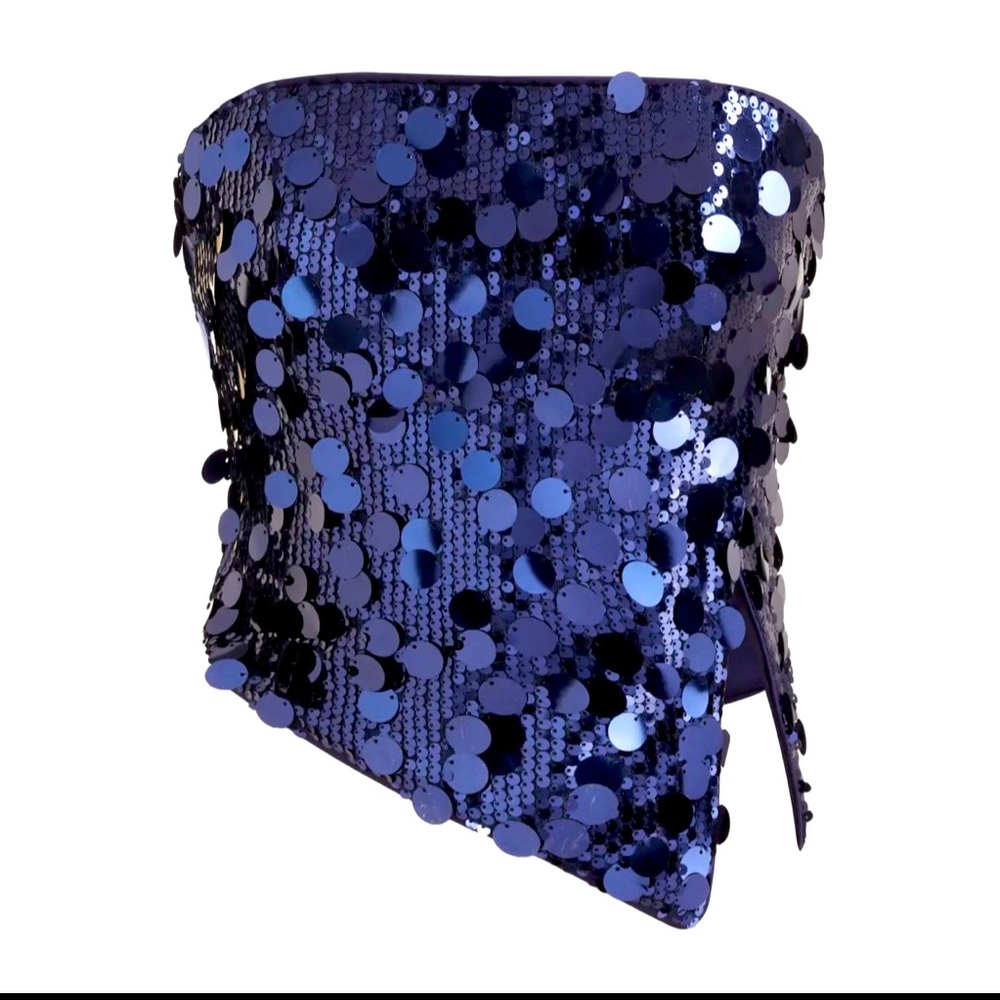 SEQUIN ASYMMETRICAL SPLIT TUBE CROP TOP